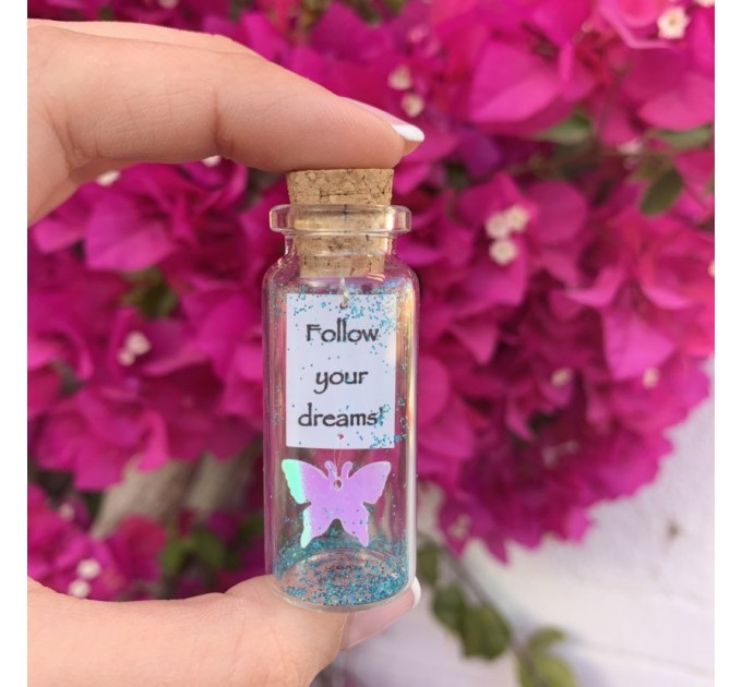 Inspirational gift for her, Butterfly, Engagement gift, Message in a bottle, Best Friend gift, Girlfriend Gift, Follow your dreams, Wish Jar