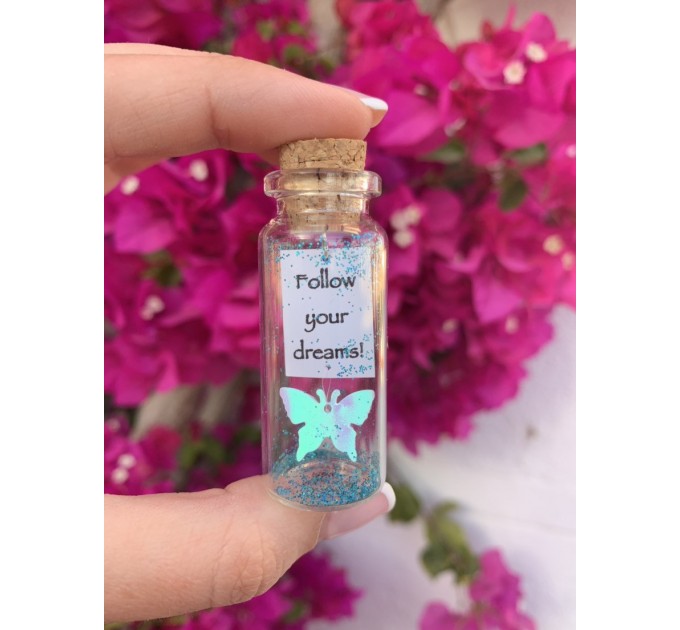 Inspirational gift for her, Butterfly, Engagement gift, Message in a bottle, Best Friend gift, Girlfriend Gift, Follow your dreams, Wish Jar