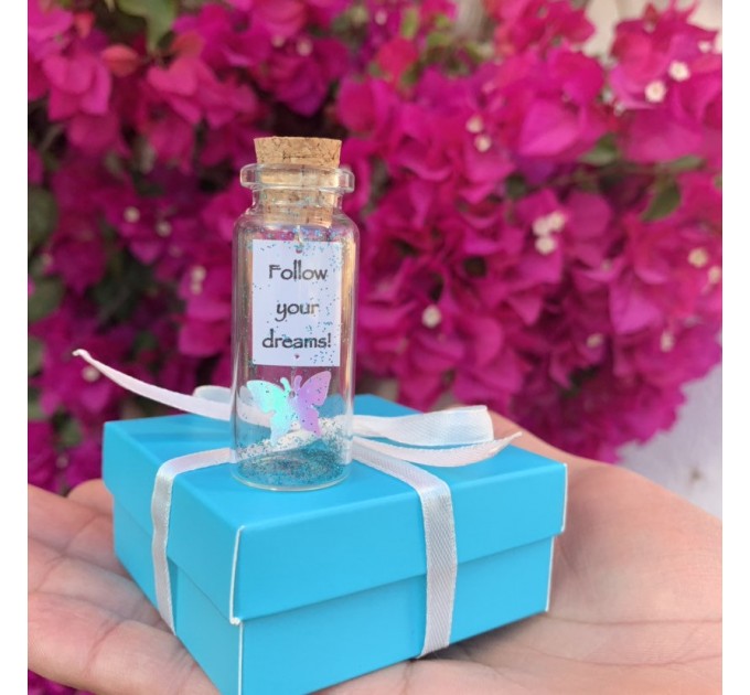 Inspirational gift for her, Butterfly, Engagement gift, Message in a bottle, Best Friend gift, Girlfriend Gift, Follow your dreams, Wish Jar