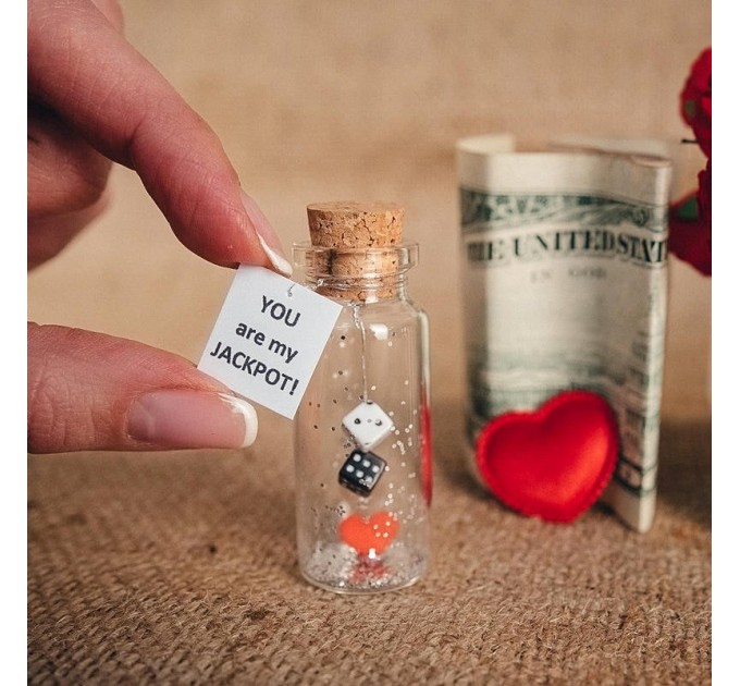 Personalized gift for girlfriend or boyfriend Tiny Message in a Bottle Love Greeting card Funny Valentine card Boyfriend gift