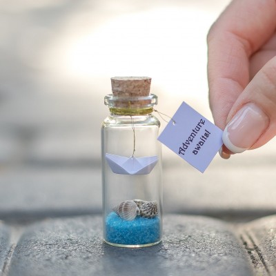 Personalized gift, Adventure Awaits, Ship in a bottle, Wanderlust, Funny Friendship Gift, Message In A Bottle, Traveler Origami gift