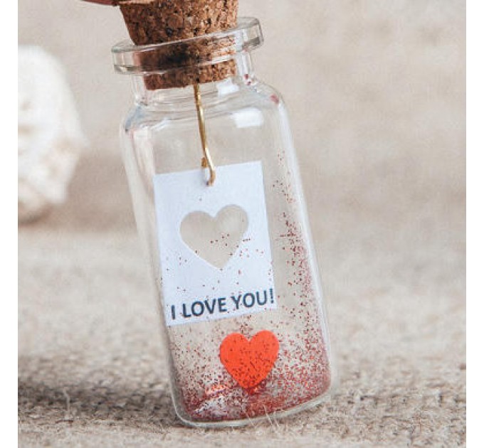 I love you gift for her Engagemnet gift Message in a bottle Personalized gift for him miniature red heart Custom gift ideas Girlfriend gift