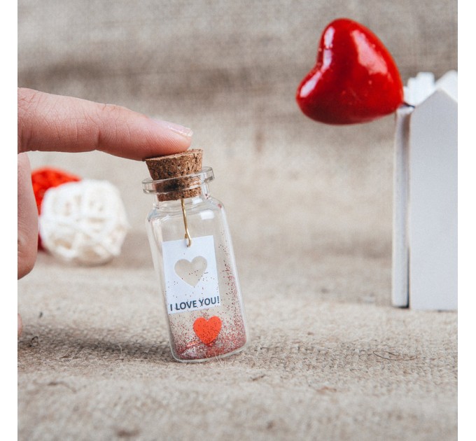 I love you gift for her Engagemnet gift Message in a bottle Personalized gift for him miniature red heart Custom gift ideas Girlfriend gift