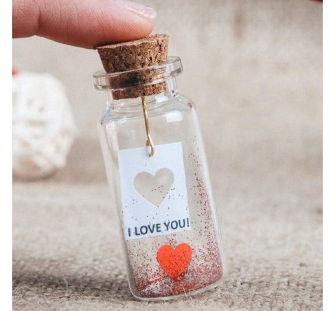 I love you gift for her Engagemnet gift Message in a bottle Personalized gift for him miniature red heart Custom gift ideas Girlfriend gift