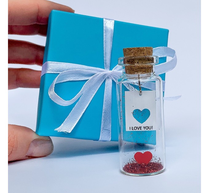 I love you gift for her Engagemnet gift Message in a bottle Personalized gift for him miniature red heart Custom gift ideas Girlfriend gift