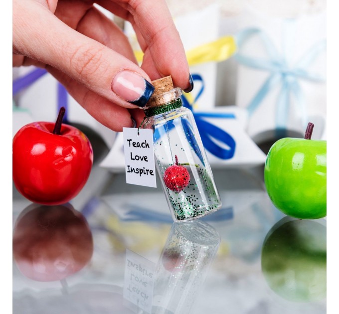 Teacher Gift Personalized Apple Gift For Teacher Teach Love Inspire Message in a Bottle Red Apple Gift Elementary End Of Year Gift