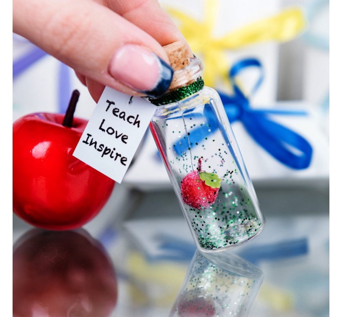 Teacher Gift Personalized Apple Gift For Teacher Teach Love Inspire Message in a Bottle Red Apple Gift Elementary End Of Year Gift