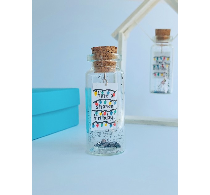 Happy Birthday Decorative Bottle, Stranger Things Inspired Funny Birthday Gift for Best Friend, Boyfriend Or Girlfriend Miniature Wish Jar