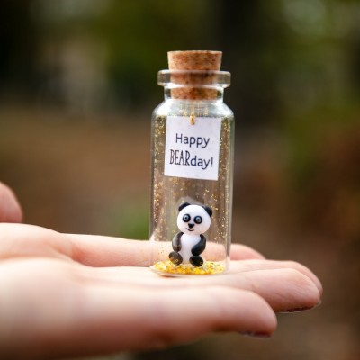 Panda birthday gift Best Friend gifts Miniature panda bear Cute Wish jar Sentimental gift for her Happy Bearday Animal pun Panda lovers gift