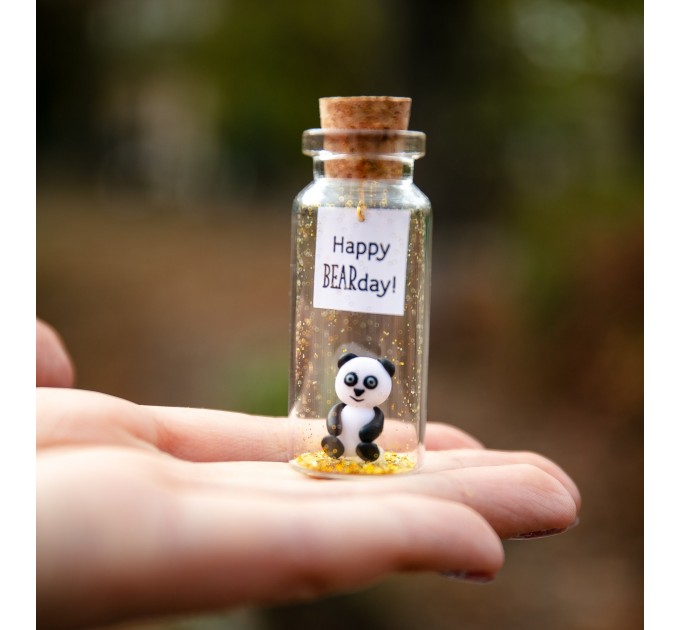 Panda birthday gift Best Friend gifts Miniature panda bear Cute Wish jar Sentimental gift for her Happy Bearday Animal pun Panda lovers gift