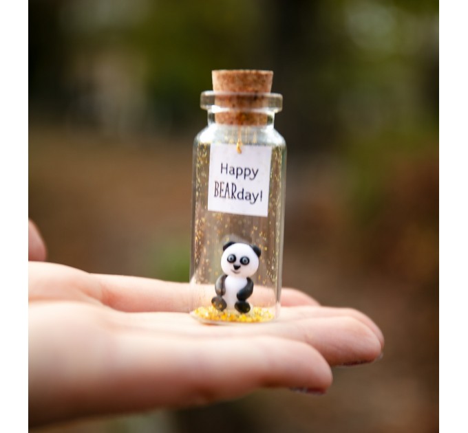 Panda birthday gift Best Friend gifts Miniature panda bear Cute Wish jar Sentimental gift for her Happy Bearday Animal pun Panda lovers gift