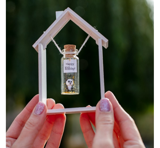 Panda birthday gift Best Friend gifts Miniature panda bear Cute Wish jar Sentimental gift for her Happy Bearday Animal pun Panda lovers gift