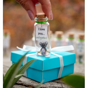 Miniature Koala I love you Gift for Girlfriend or Boyfriend, Soulmate valentines day Animal Gift, Kawaii Koala Bear with message in a bottle