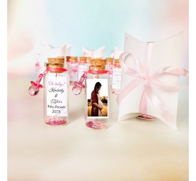 Custom message baby shower favors for guests, personalized party keepsakes with save the date, Its a girl party keepsakes for guests