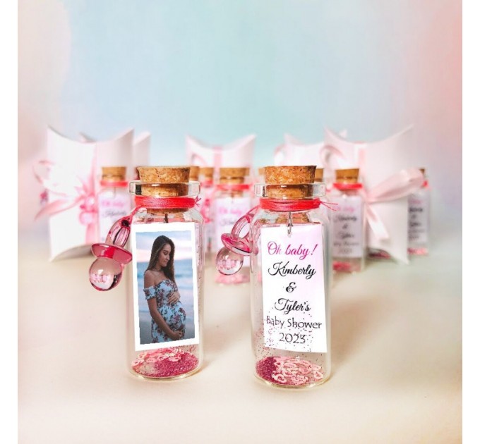 Custom message baby shower favors for guests, personalized party keepsakes with save the date, Its a girl party keepsakes for guests