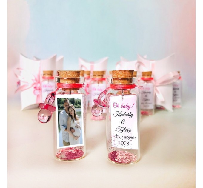 Custom message baby shower favors for guests, personalized party keepsakes with save the date, Its a girl party keepsakes for guests