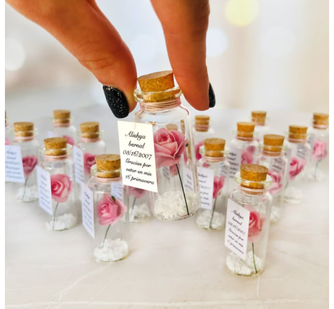 Quinceañera Favors for Guests, Sweet 16 Party Souvenirs, Rose in a bottle for Quince party, Save the Date Favor, Thanks You Gift for guests