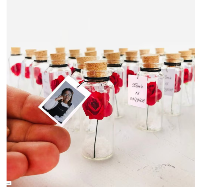 Quinceañera Favors for Guests, Sweet 16 Party Souvenirs, Rose in a bottle for Quince party, Save the Date Favor, Thanks You Gift for guests