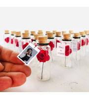 Quinceañera Favor with Message, Customized Favors for Guests, Personalized Guests Gifts, Miniature Rose in a Bottle, Sweet 16 Party keepsake