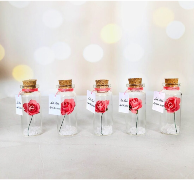Personalized Quinceanera Favors Set of 10, Sweet 16 Birthday Party Favors for guests With Photo, Miss 15 Forever Rose & Message In A Bottle
