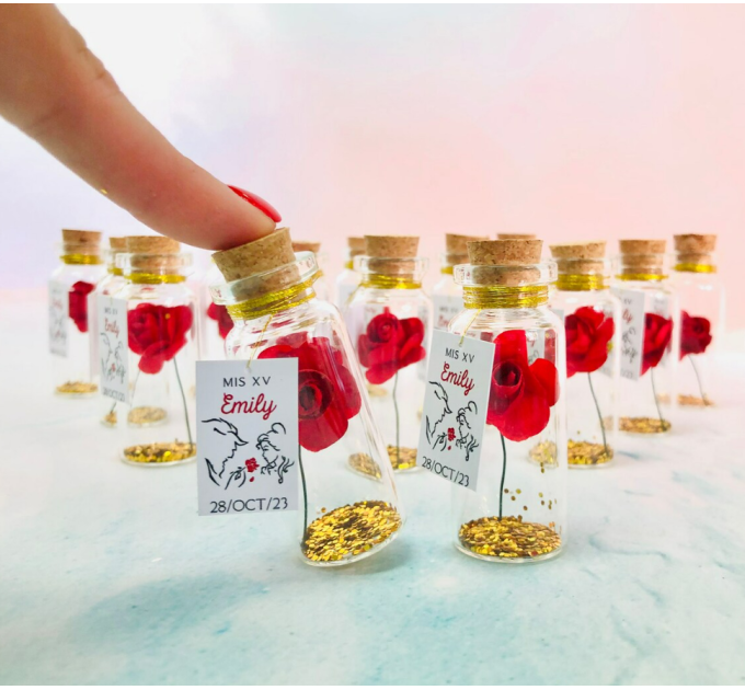 15 birthday favors for guests, Set of 10 roses in jars for quince party, wholesale quinceanera favors, bulk party favors for quinces