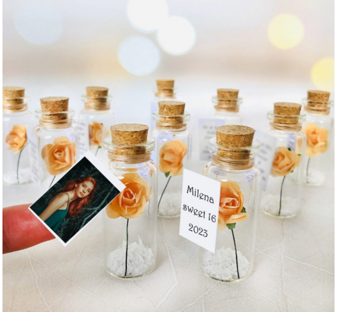 15 birthday favors for guests, Set of 10 roses in jars for quince party, wholesale quinceanera favors, bulk party favors for quinces