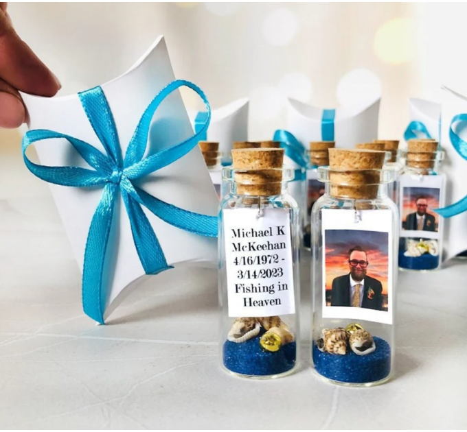 Funeral Photo Favors for guest In Bulk, Personalized Loss of dad memorial guests gifts, Celebration of life favor, Mini bottle as Grief Gift