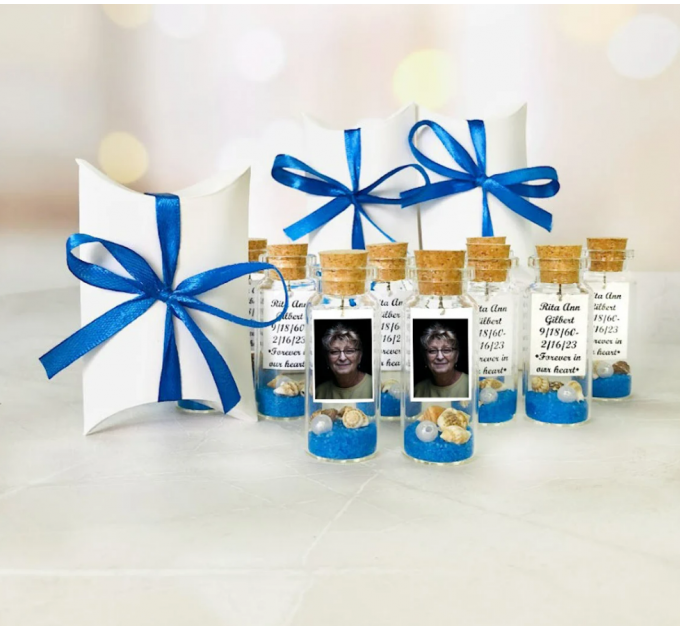 Funeral Photo Favors for guest In Bulk, Personalized Loss of dad memorial guests gifts, Celebration of life favor, Mini bottle as Grief Gift