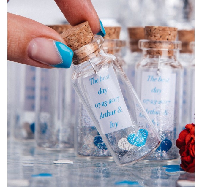 1st anniversary party favors for guests, Romantic heart in a bottle souvenirs in bulk, personalized message in a bottle, Engagement favors