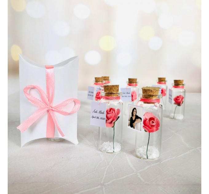 Ruby anniversary party favors, 40 years of marriage save the date favor, Personalized rose in a bottle, Thank you souvenirs for guests