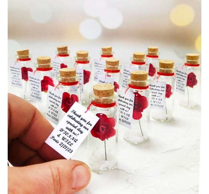 Ruby anniversary party favors, 40 years of marriage save the date favor, Personalized rose in a bottle, Thank you souvenirs for guests