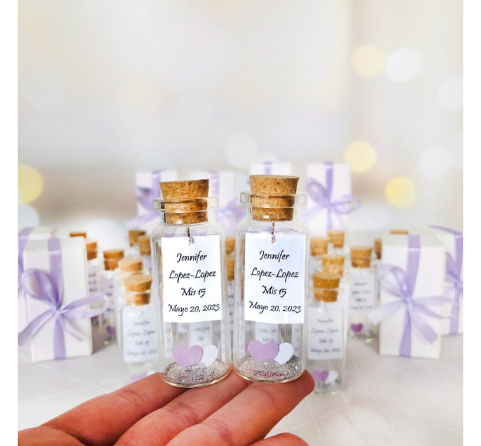 Romantic save the date souvenirs for guests, Personalized heart in a bottle keepsakes in bulk, 1st anniversary party favors for guests