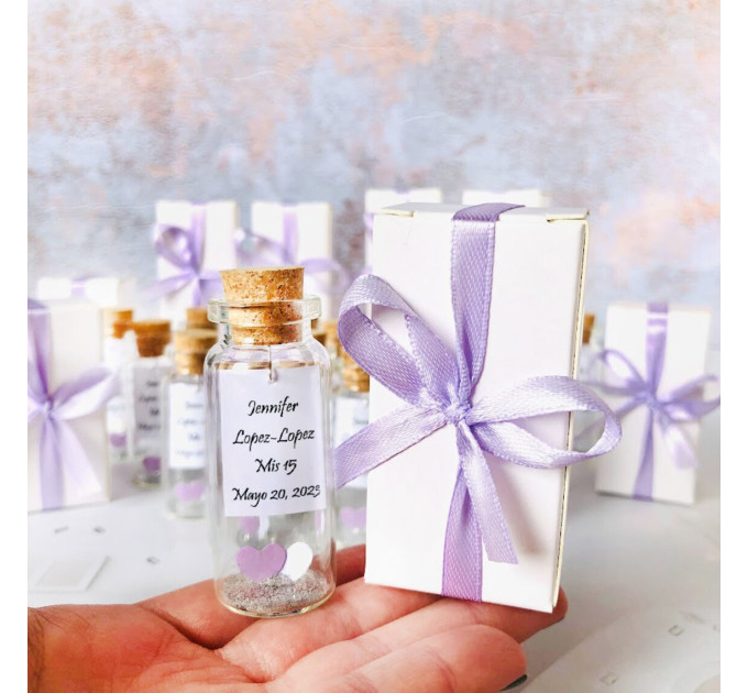 Romantic save the date souvenirs for guests, Personalized heart in a bottle keepsakes in bulk, 1st anniversary party favors for guests