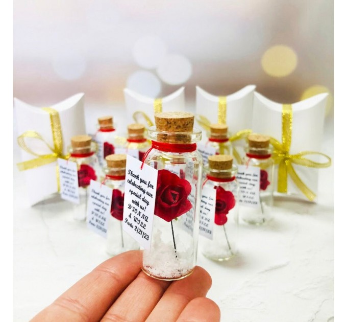 Ruby anniversary party favors, 40 years of marriage save the date favor, Personalized rose in a bottle, Thank you souvenirs for guests