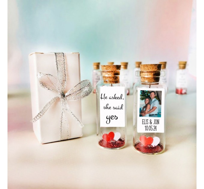 She Said Yes Engagement Party Favors for guests, Personalized fall party favors, Heart in a bottle souvenirs for guests, Tying the knot