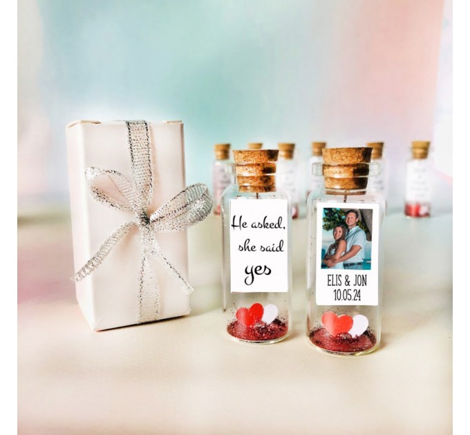 Engagement Party favors for guests, The new mr and mrs souvenirs for guests, Personalized Heart in a bottle favors for adults, Save the date