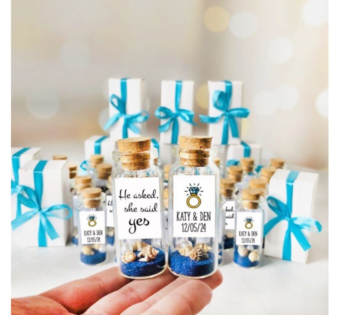 Beach party favors for nautical themed engagement, He put a ring on it, She Said Yes! Beach save the date, Personalized engagement beach jar