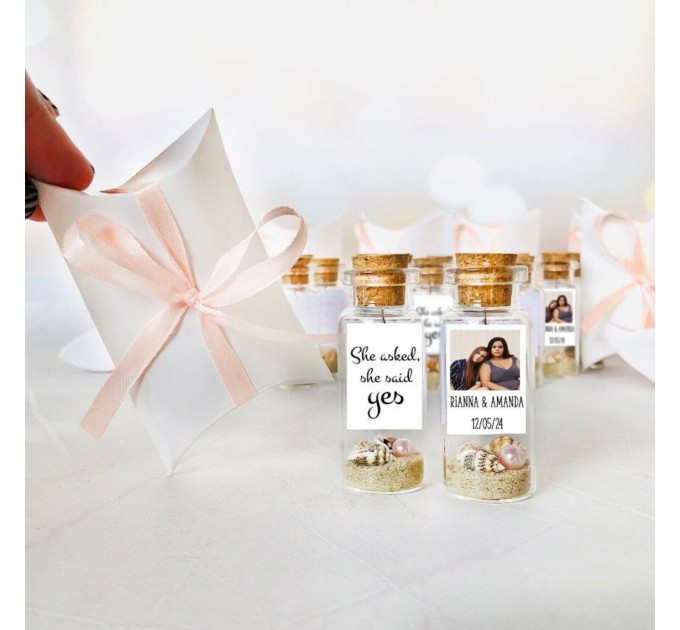 She Popped The Question, She Said Yes! / LGBT+ Beach Engagement Party Favors for guests with Photo, Future mrs and mrs engagement guest gift