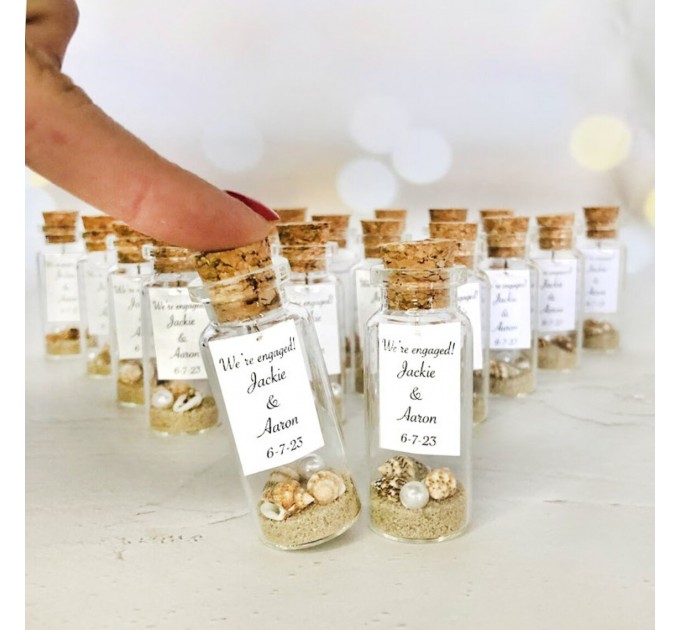 Beach party favors for nautical themed engagement, He put a ring on it, She Said Yes! Beach save the date, Personalized engagement beach jar