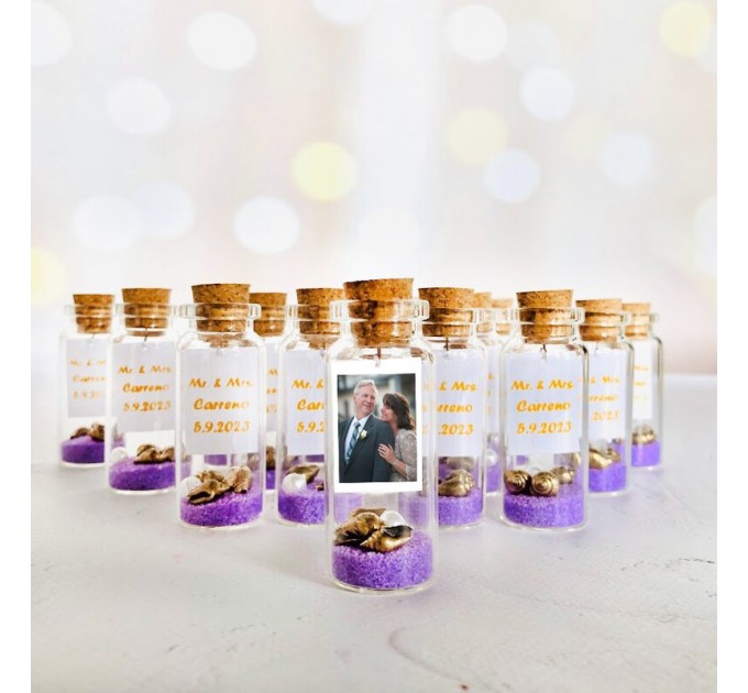 65th anniversary party favors for guests, Personalized thank you favors with photo, 65 years married party keepsake, Message in bottle gift