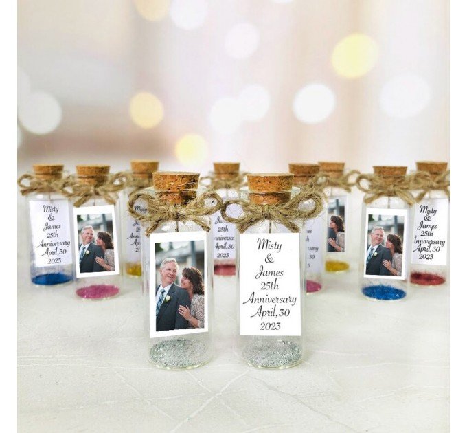 10th anniversary custom party favors, Anniversary guest gifts, Cheers to 10 years souvenirs for guests, Mr and Mrs rustic favors with photo