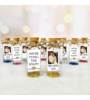 We're tying the knot bottle favors for guests, pop the question engagement favors, save the date favors with photo, small party guests gifts