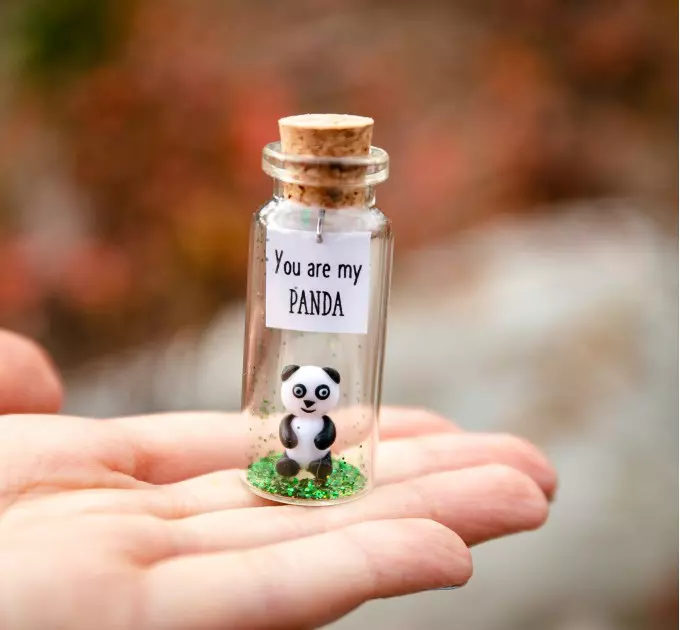 Panda gift Cute panda bear gift for panda lovers Miniature animal figurine  Small boyfriend gift Unique