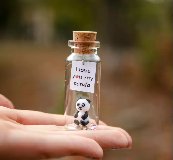 Panda gift Cute panda bear gift for panda lovers Miniature animal figurine  Small boyfriend gift Unique