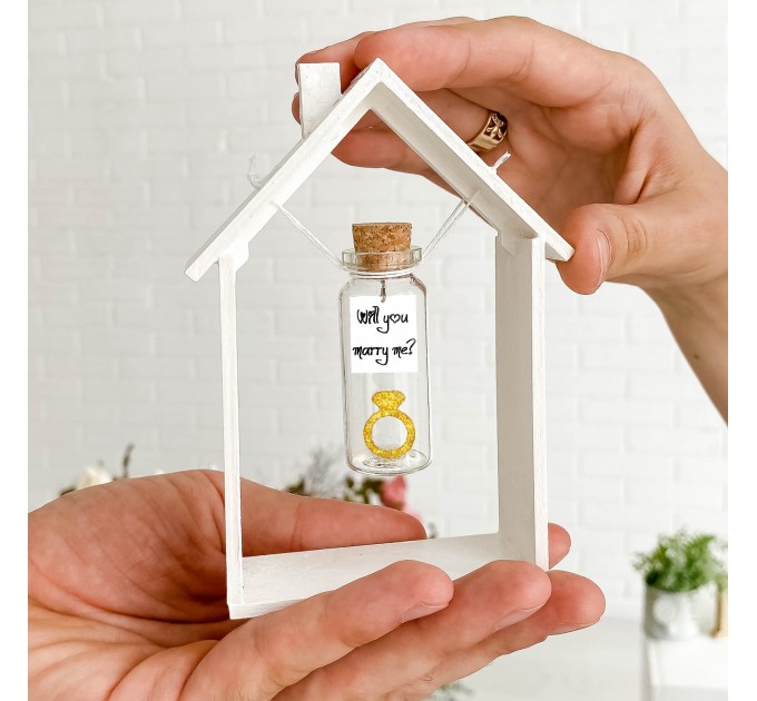 ONE-OF-A-KIND MARRIAGE PROPOSAL CARD inside a tiny decorative bottle with a cute rings