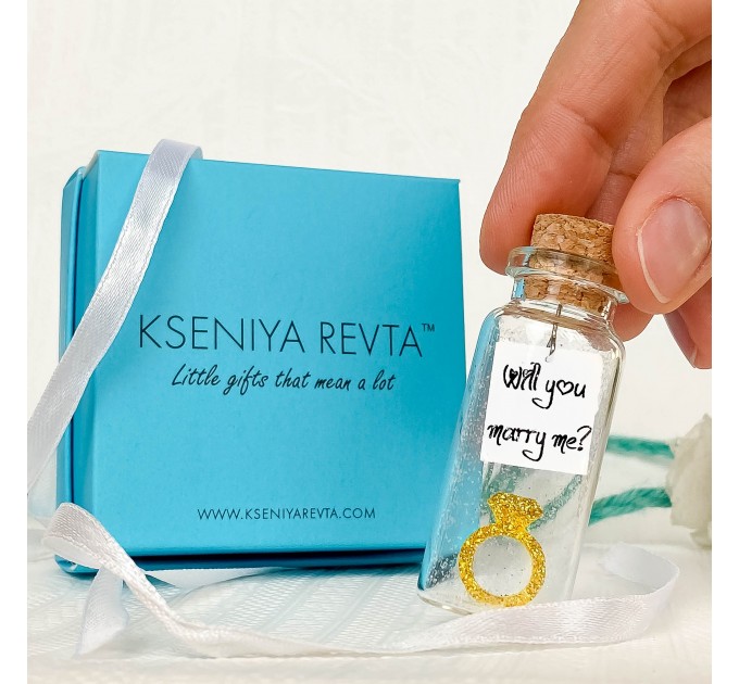 ONE-OF-A-KIND MARRIAGE PROPOSAL CARD inside a tiny decorative bottle with a cute rings