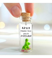 Funny Anniversary Gift For Girlfriend or Boyfriend, Tiny Miniature Dinosaur with message in a Bottle Personalized dating anniversary gift