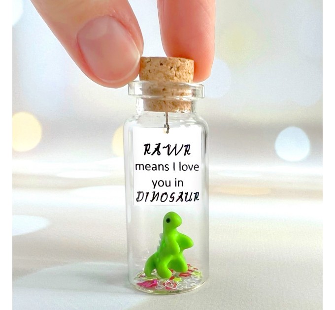 Funny Anniversary Gift For Girlfriend or Boyfriend, Tiny Miniature Dinosaur with message in a Bottle Personalized dating anniversary gift