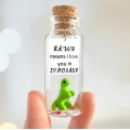 Funny Anniversary Gift For Girlfriend or Boyfriend, Tiny Miniature Dinosaur with message in a Bottle Personalized dating anniversary gift