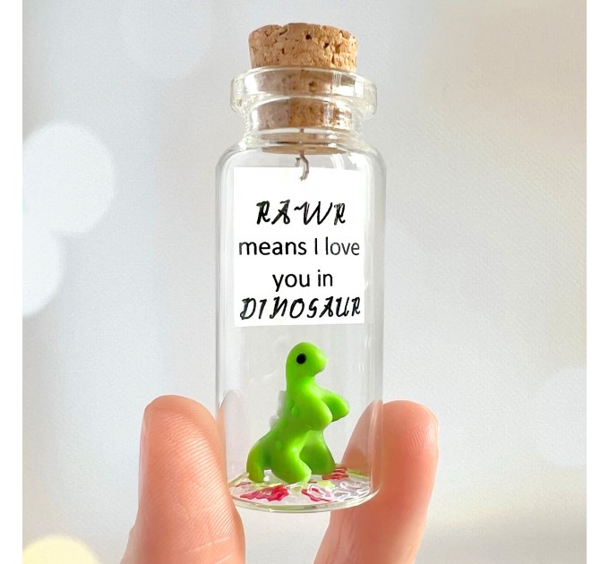 Funny Anniversary Gift For Girlfriend or Boyfriend, Tiny Miniature Dinosaur with message in a Bottle Personalized dating anniversary gift
